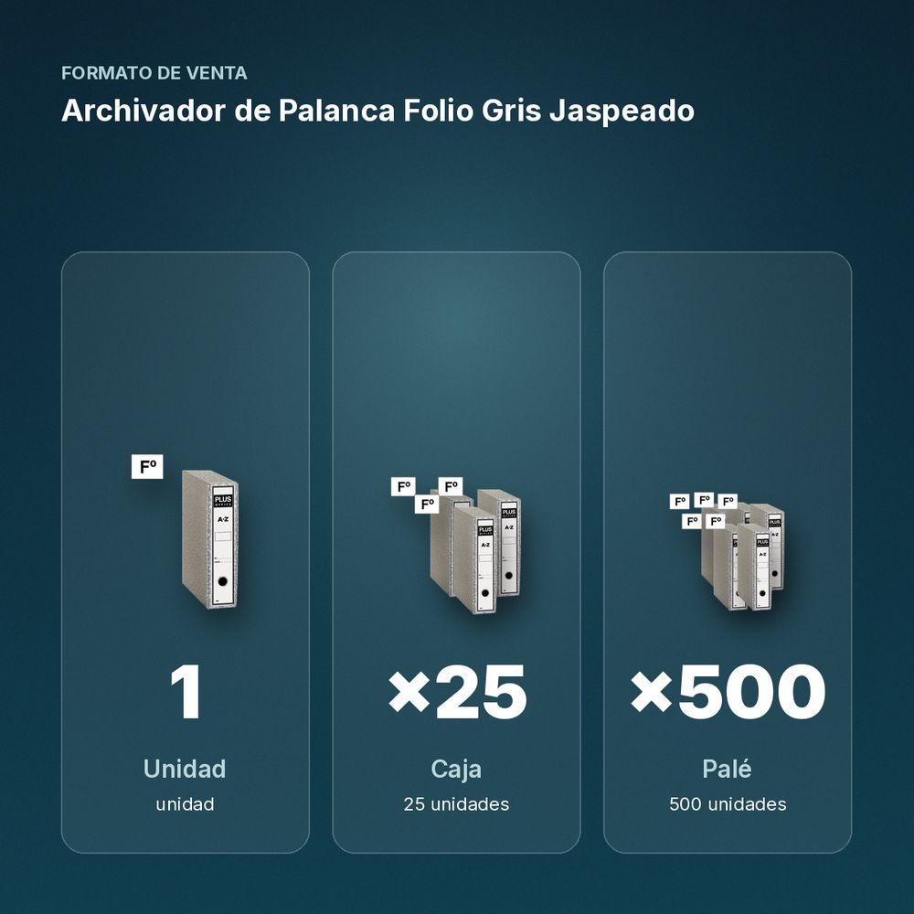 ARCHIVADOR DE PALANCA FOLIO GRIS JASPEADO  - formato de venta: caja de 25, palé de 500