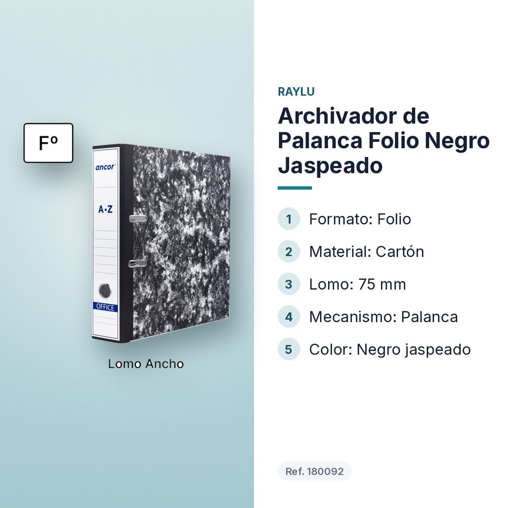 ARCHIVADOR DE PALANCA FOLIO NEGRO JASPEADO - características principales