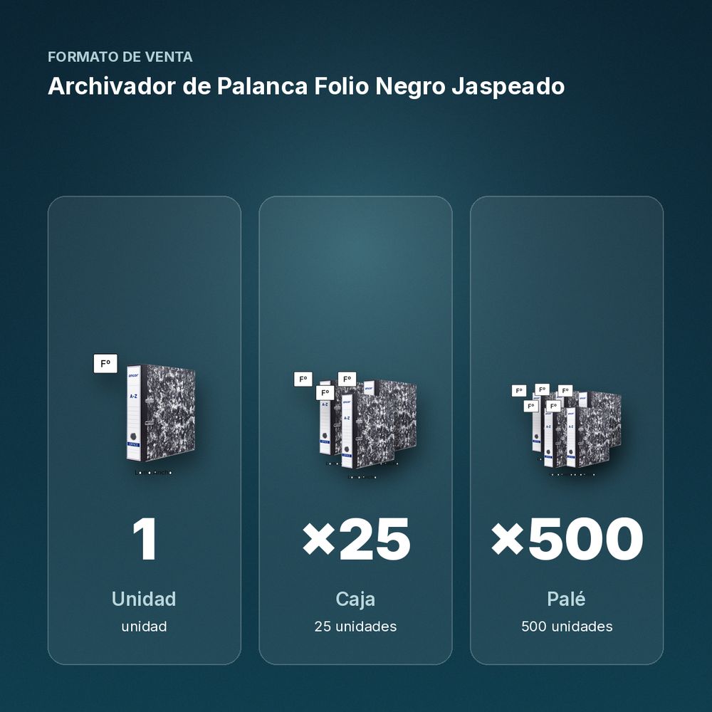 ARCHIVADOR DE PALANCA FOLIO NEGRO JASPEADO - formato de venta: caja de 25, palé de 500