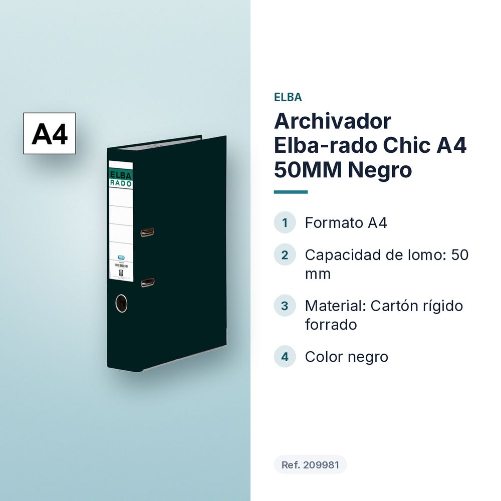 ARCHIVADOR ELBA-RADO CHIC A4 50MM NEGRO - características principales