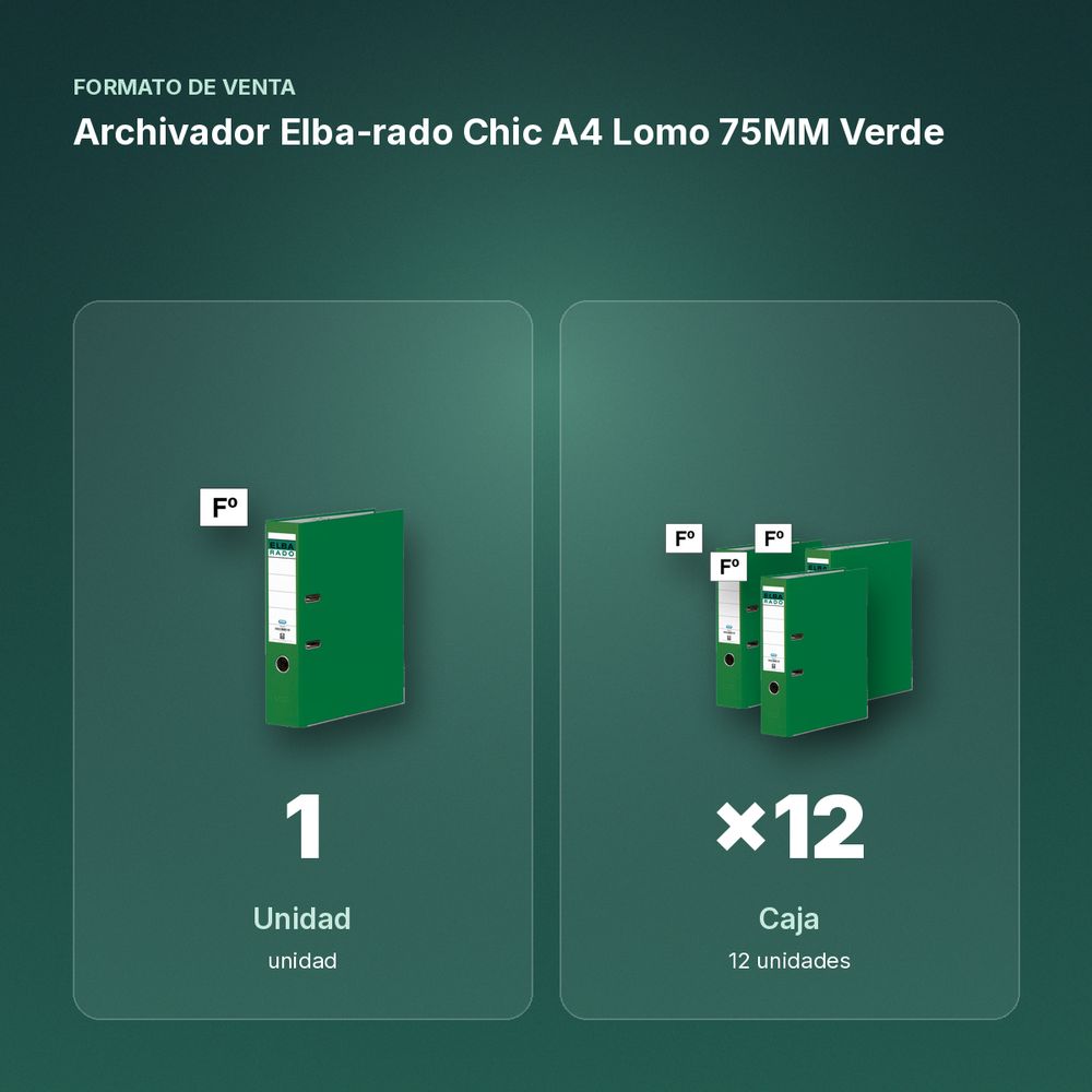 ARCHIVADOR ELBA-RADO CHIC A4 LOMO 75MM VERDE - formato de venta: caja de 12