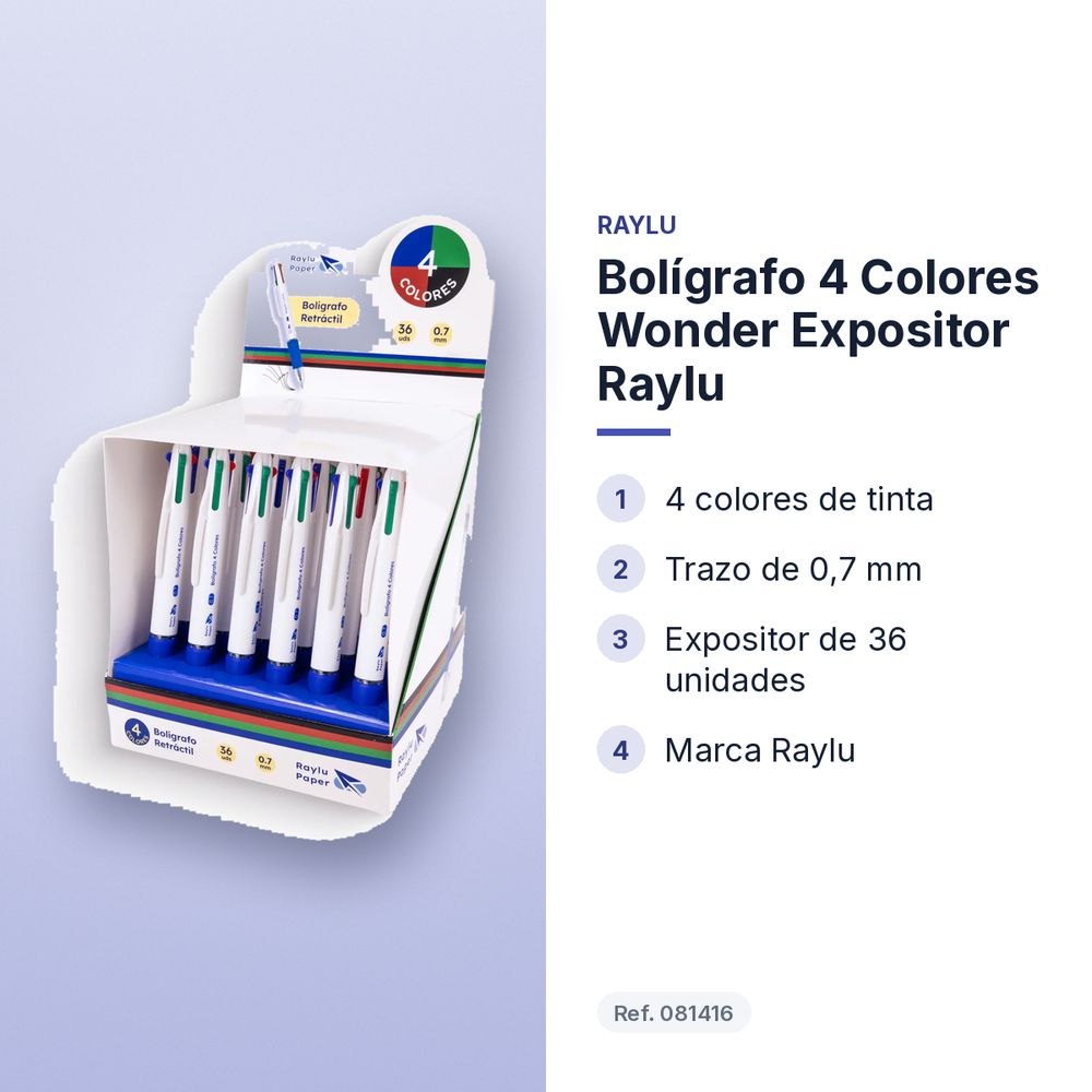 BOLÍGRAFO 4 COLORES WONDER EXPOSITOR RAYLU - características principales