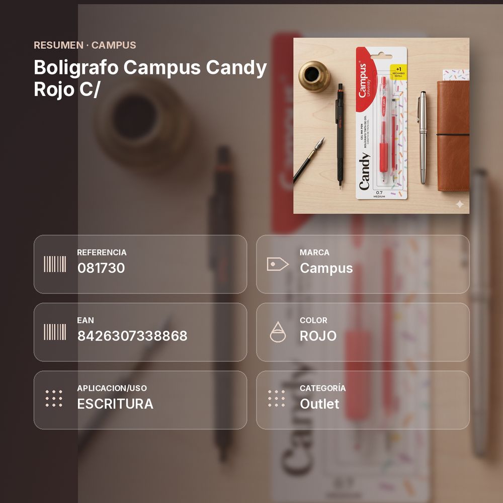 BOLIGRAFO CAMPUS CANDY ROJO C/ - resumen de atributos