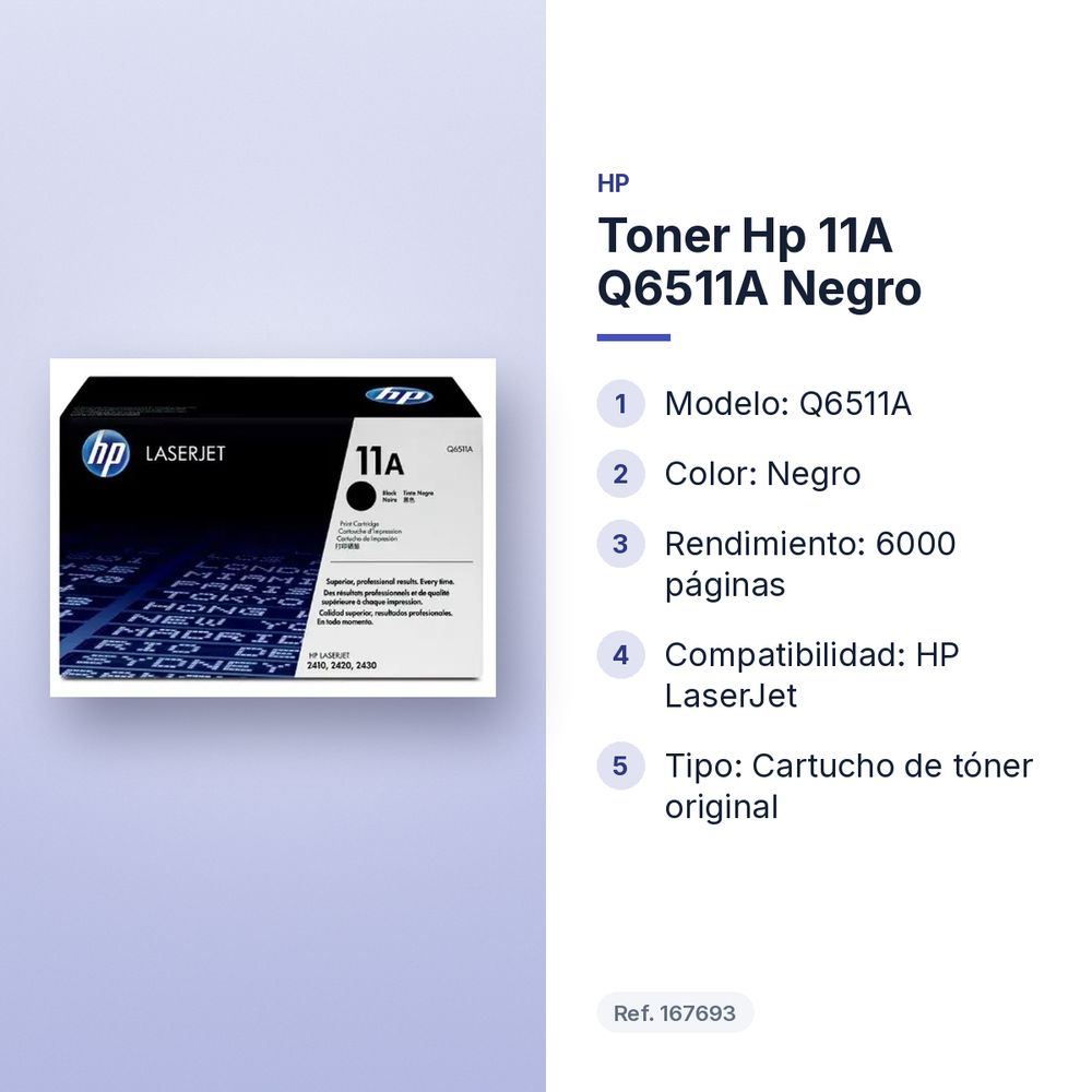 TONER HP 11A Q6511A NEGRO - características principales
