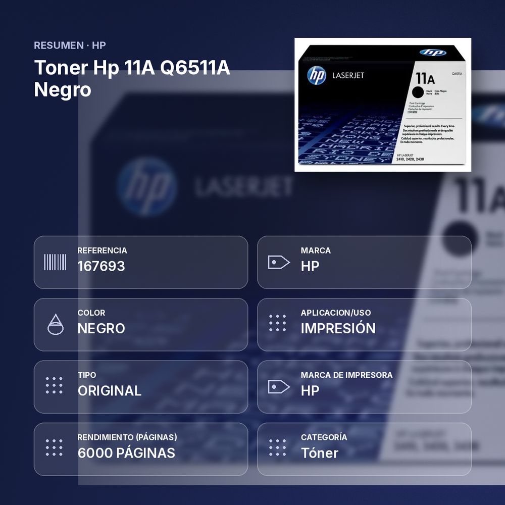 TONER HP 11A Q6511A NEGRO - resumen de atributos