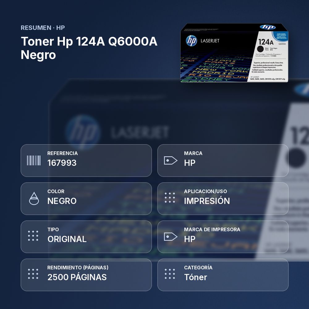 TONER HP 124A Q6000A NEGRO - resumen de atributos