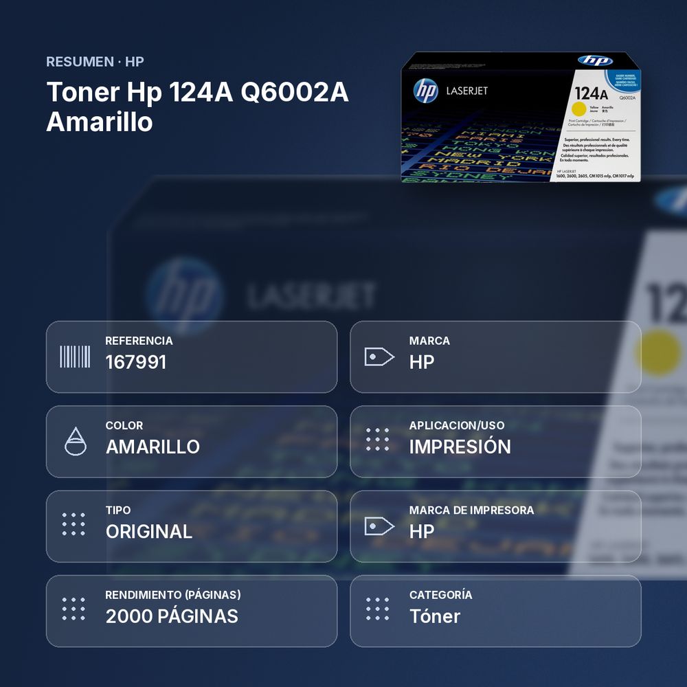 TONER HP 124A Q6002A AMARILLO - resumen de atributos