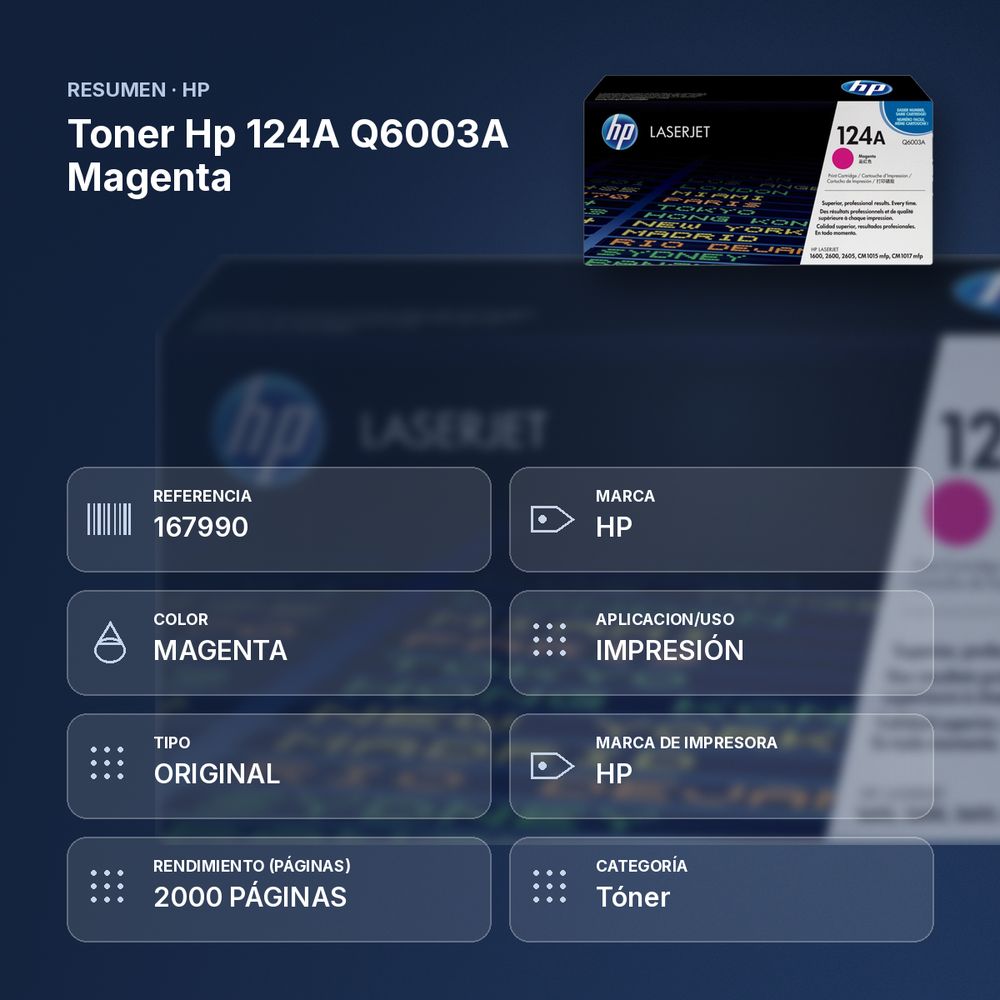 TONER HP 124A Q6003A MAGENTA - resumen de atributos