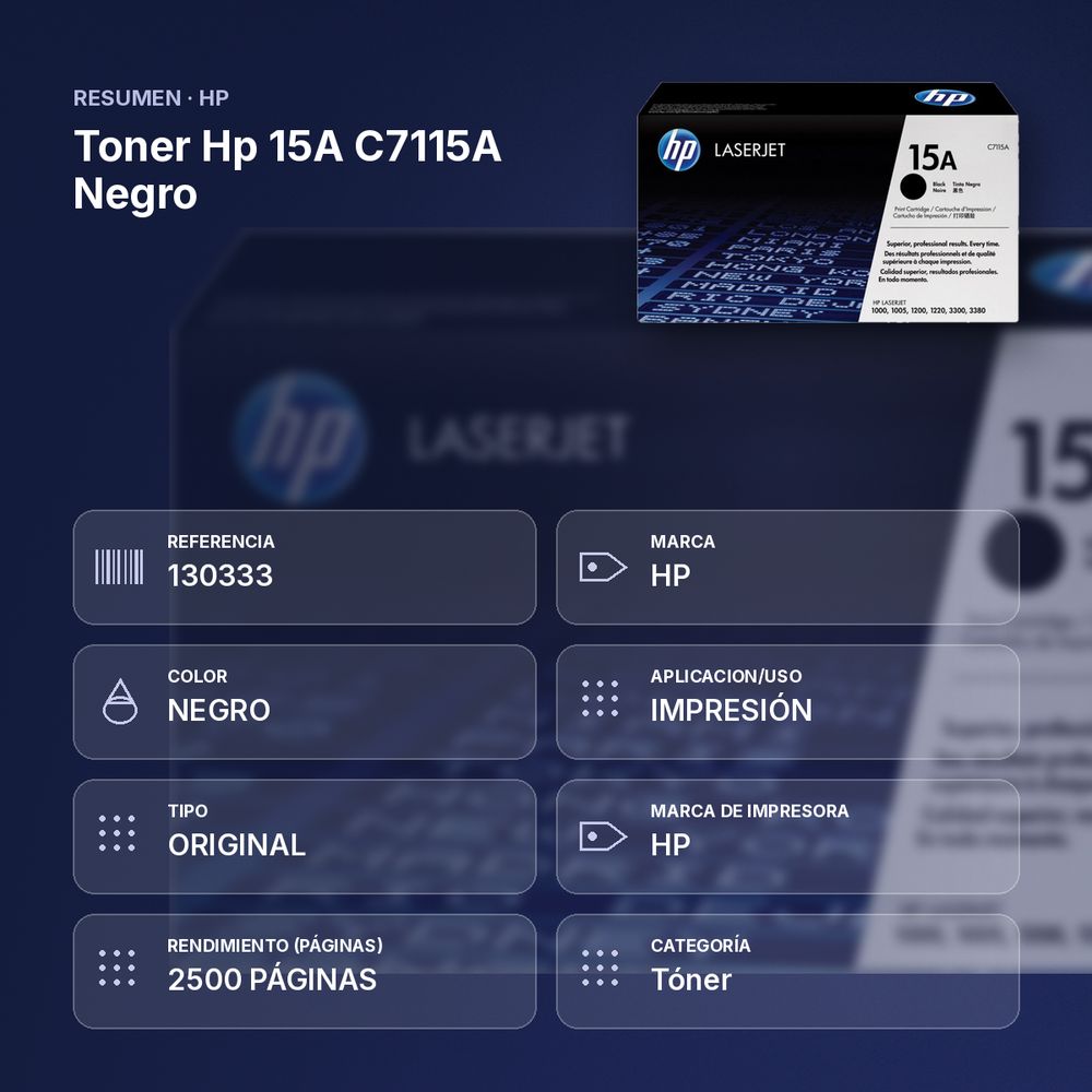 TONER HP 15A C7115A NEGRO - resumen de atributos