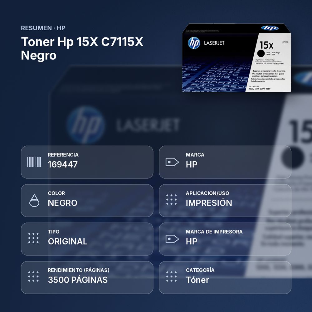 TONER HP 15X C7115X NEGRO - resumen de atributos
