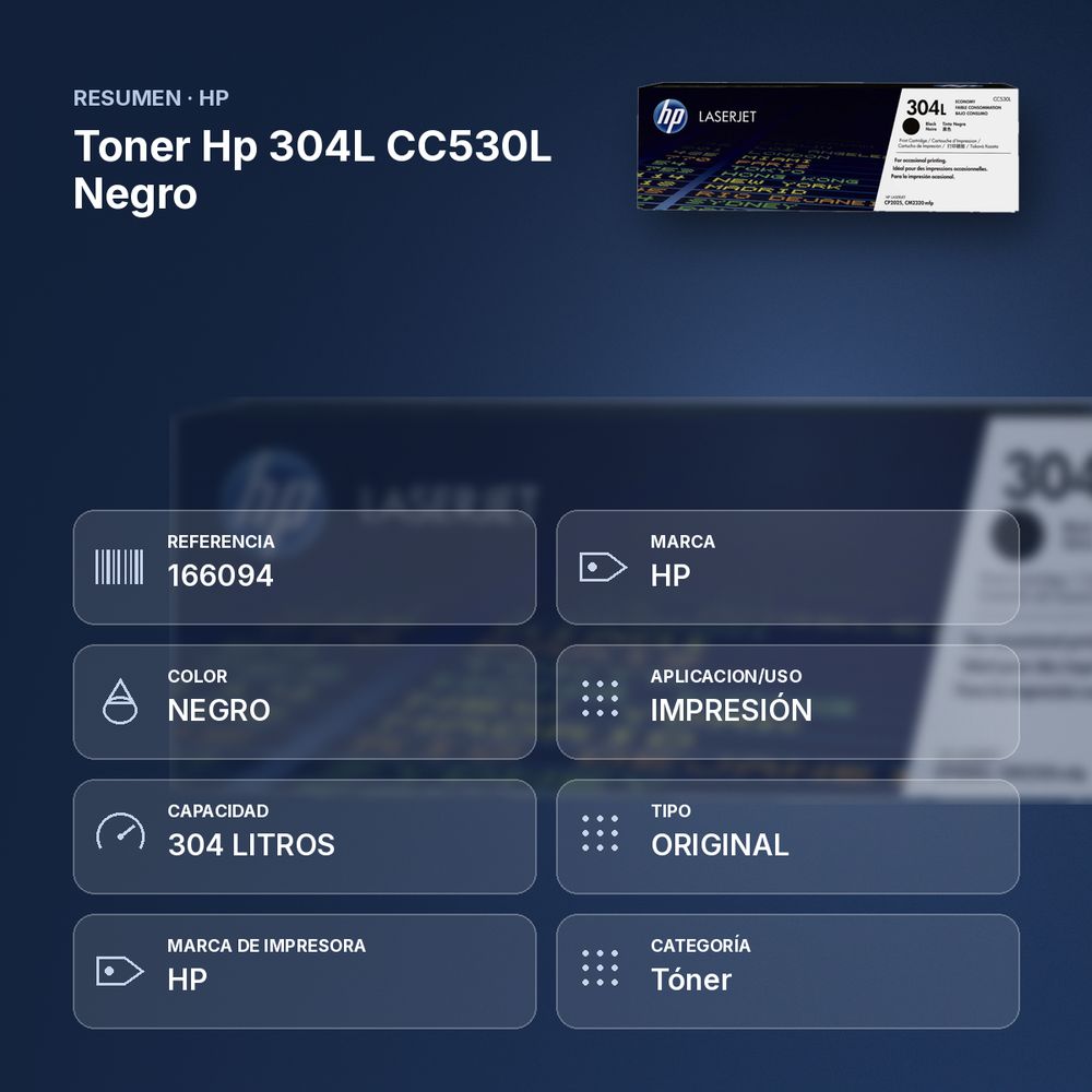 TONER HP 304L CC530L NEGRO - resumen de atributos