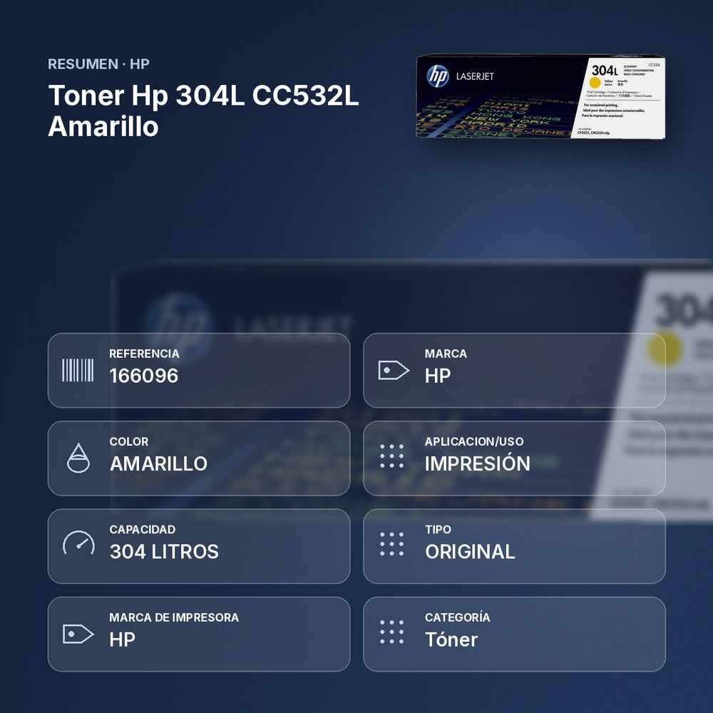 TONER HP 304L CC532L AMARILLO - resumen de atributos
