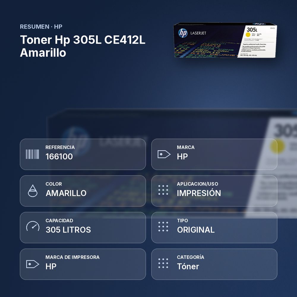 TONER HP 305L CE412L AMARILLO - resumen de atributos
