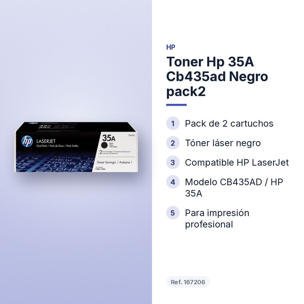 TONER HP 35A CB435AD NEGRO PACK2 - características principales