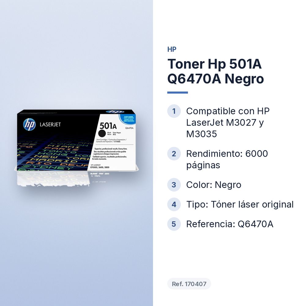 TONER HP 501A Q6470A NEGRO - características principales
