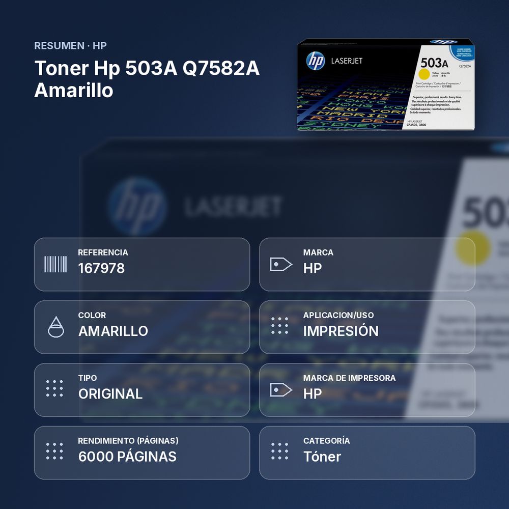 TONER HP 503A Q7582A AMARILLO - resumen de atributos