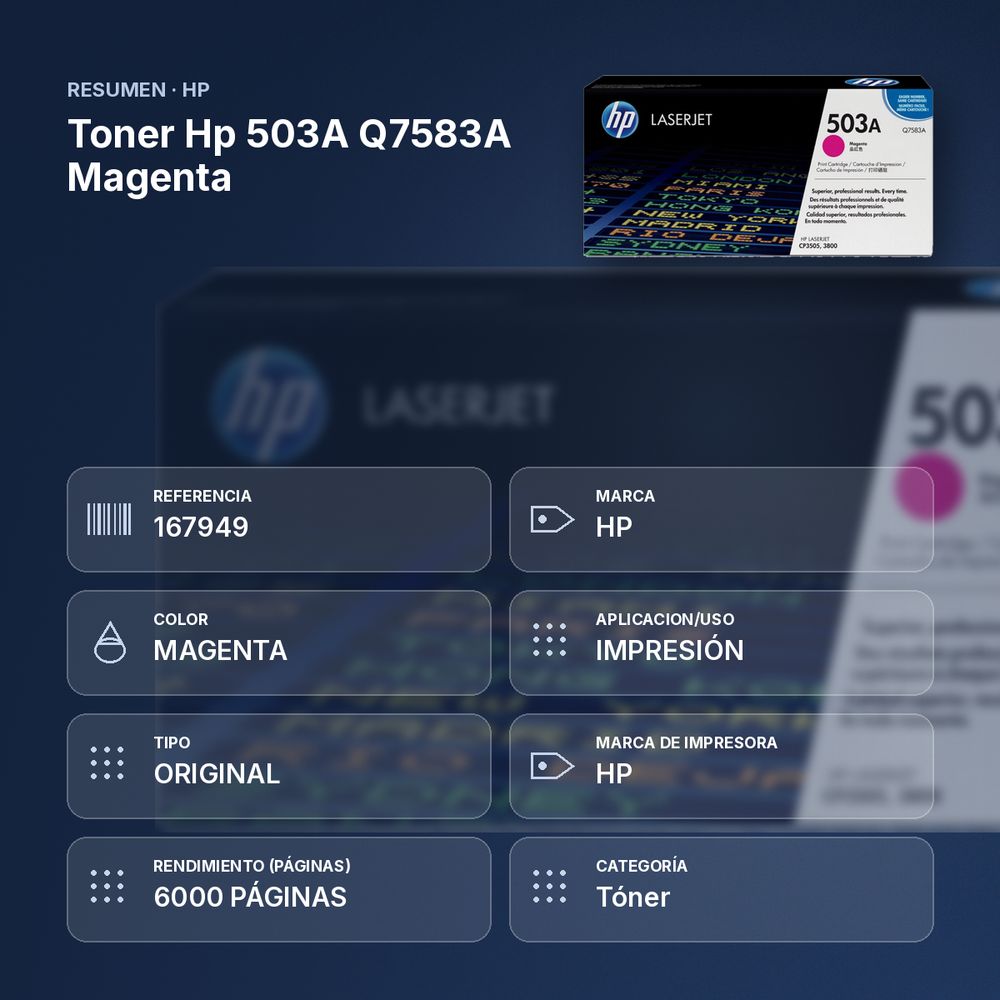 TONER HP 503A Q7583A MAGENTA  - resumen de atributos