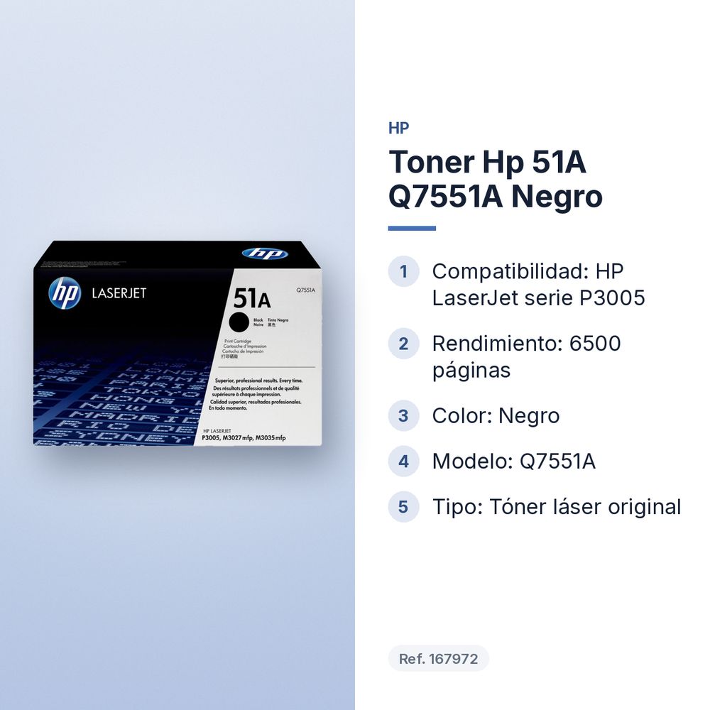 TONER HP 51A Q7551A NEGRO - características principales