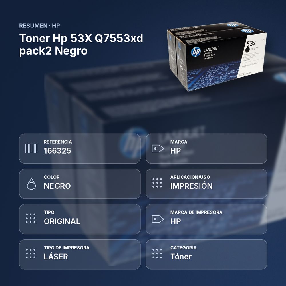 TONER HP 53X Q7553XD PACK2 NEGRO - resumen de atributos