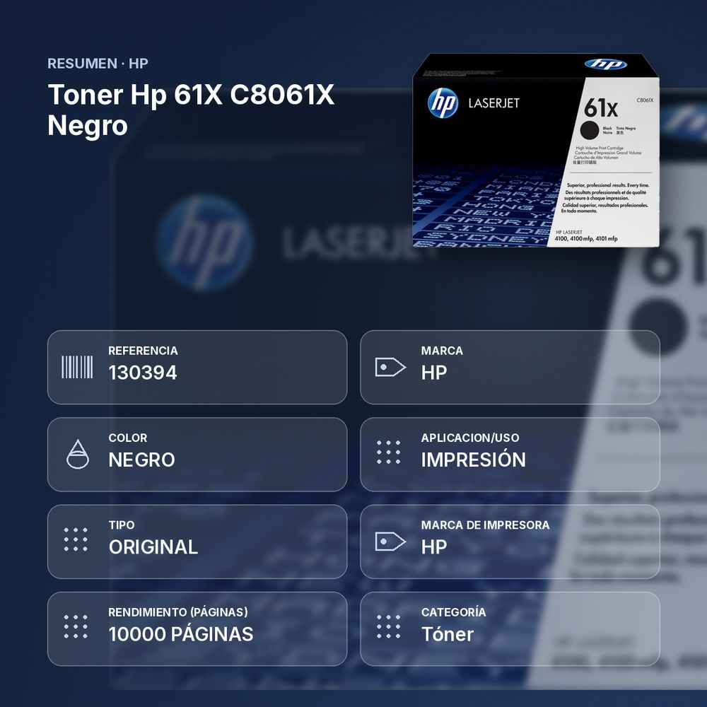 TONER HP 61X C8061X NEGRO  - resumen de atributos