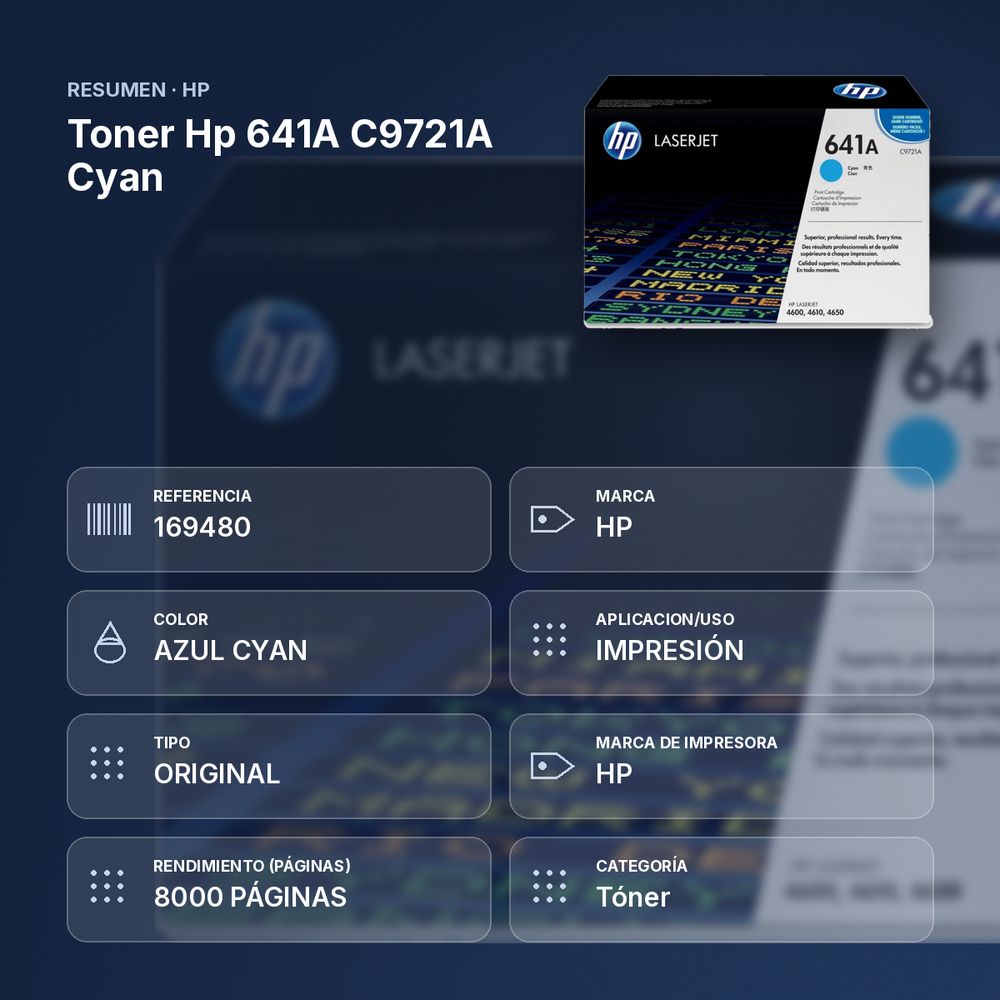 TONER HP 641A C9721A CYAN  - resumen de atributos