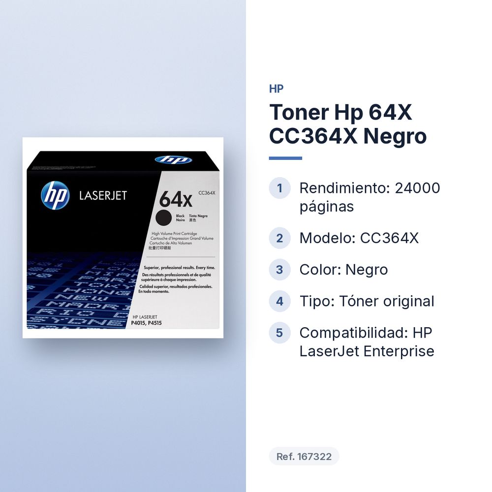 TONER HP 64X CC364X NEGRO  - características principales