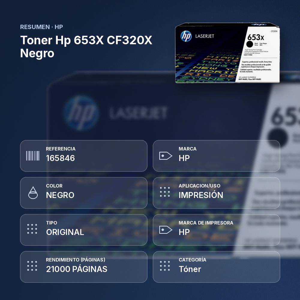 TONER HP 653X CF320X NEGRO - resumen de atributos