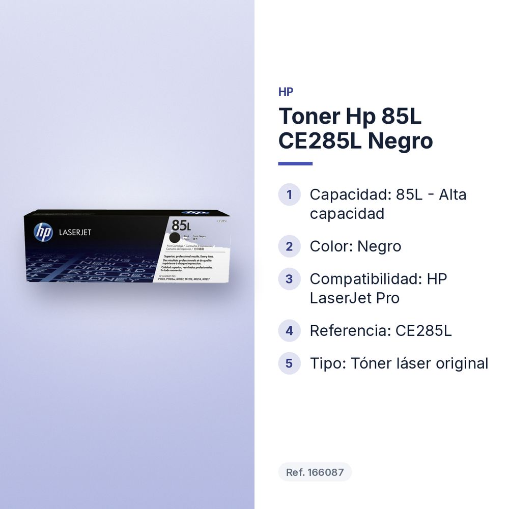 TONER HP 85L CE285L NEGRO - características principales