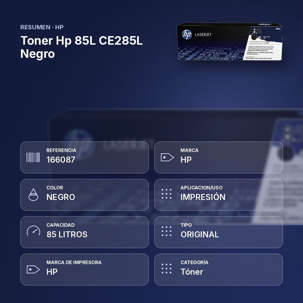 TONER HP 85L CE285L NEGRO - resumen de atributos