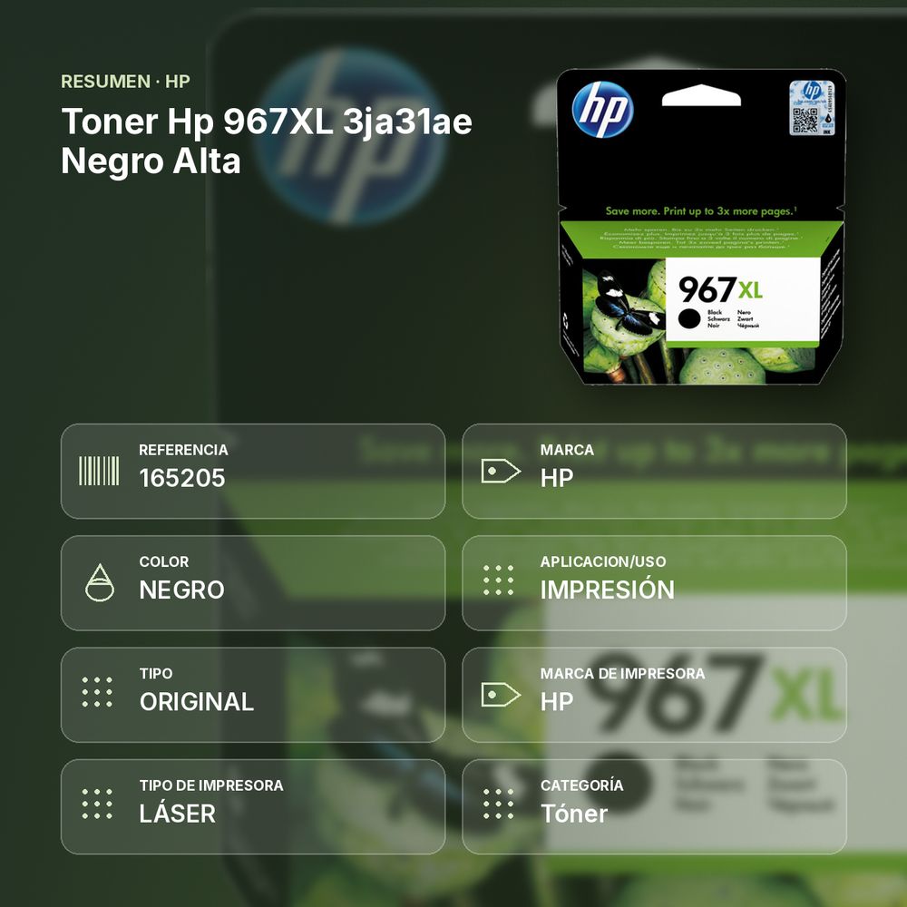 TONER HP 967XL 3JA31AE NEGRO ALTA - resumen de atributos