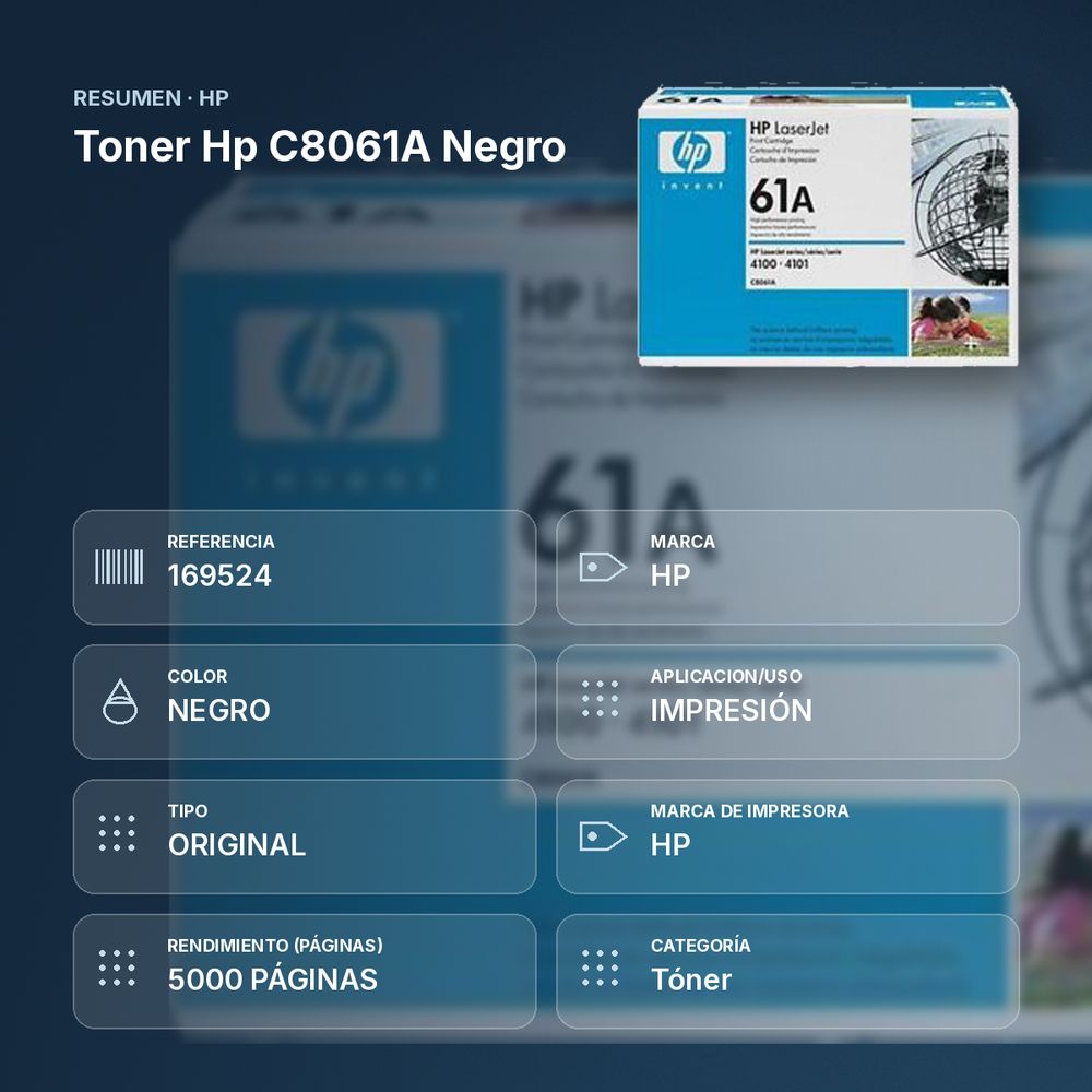 TONER HP C8061A NEGRO - resumen de atributos