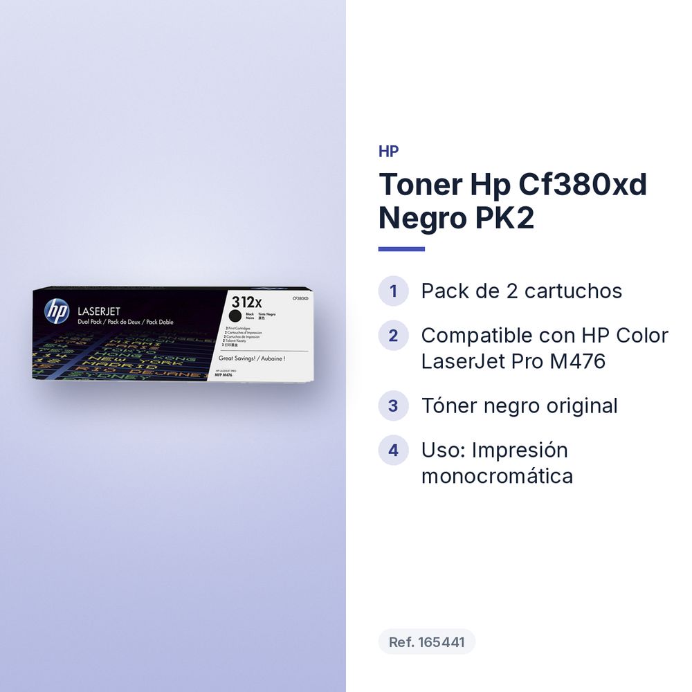 TONER HP CF380XD NEGRO PK2 - características principales