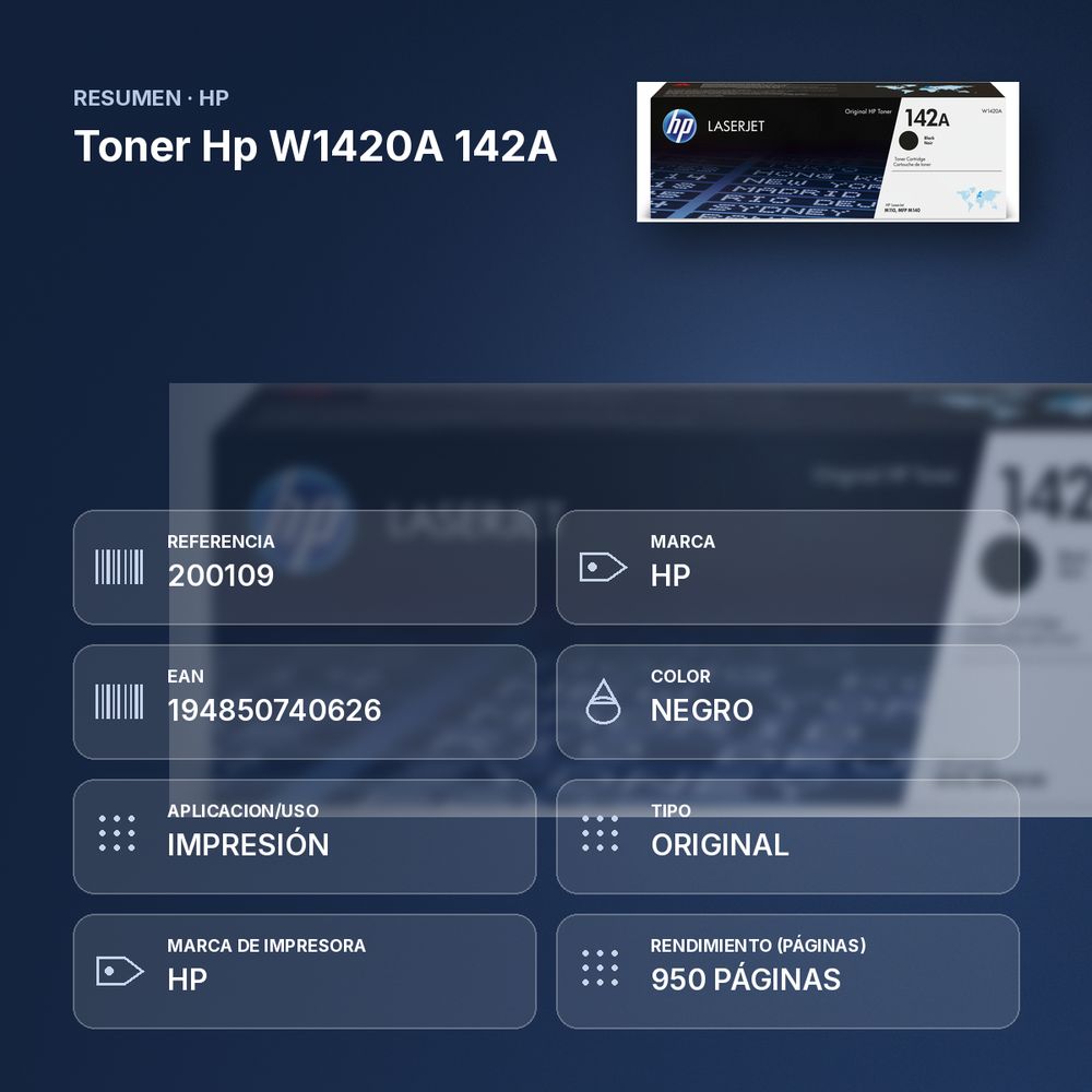 TONER HP W1420A 142A - resumen de atributos