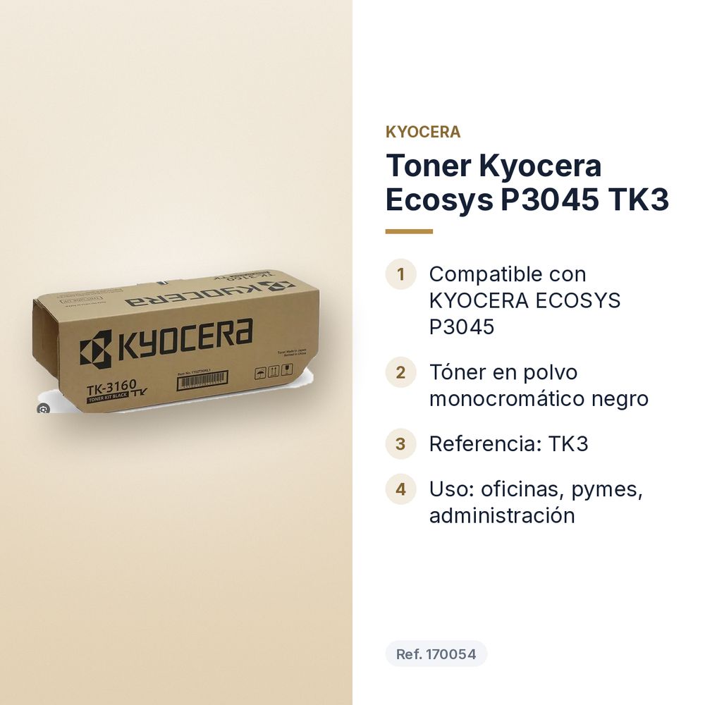 TONER KYOCERA ECOSYS P3045 TK3 - características principales