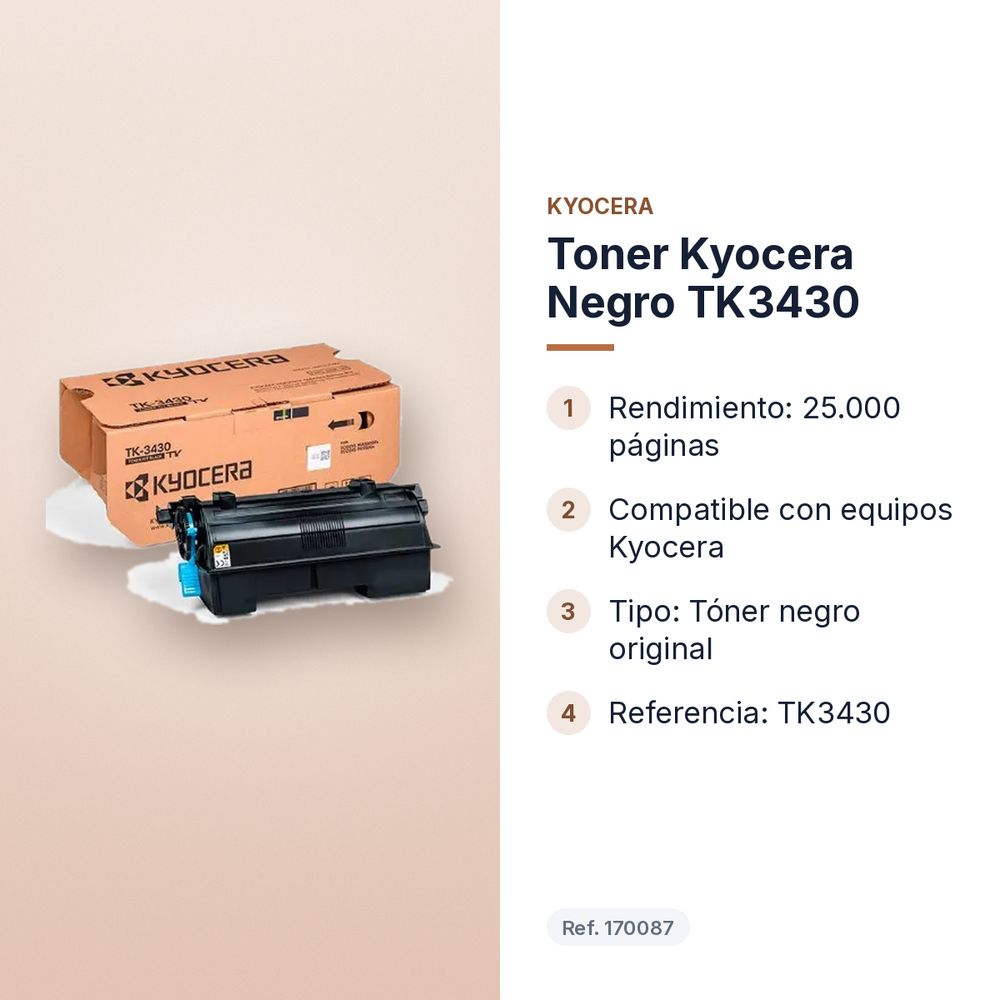 TONER KYOCERA NEGRO TK3430 - características principales
