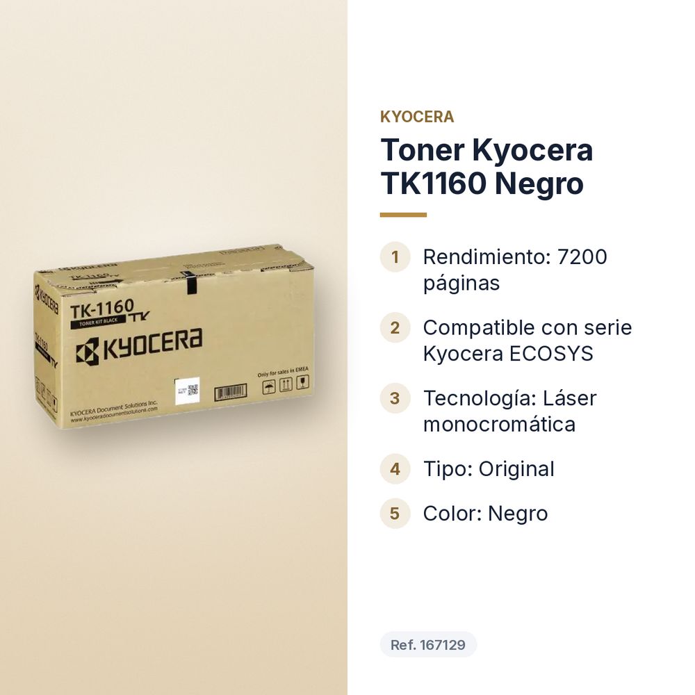 TONER KYOCERA TK1160 NEGRO - características principales