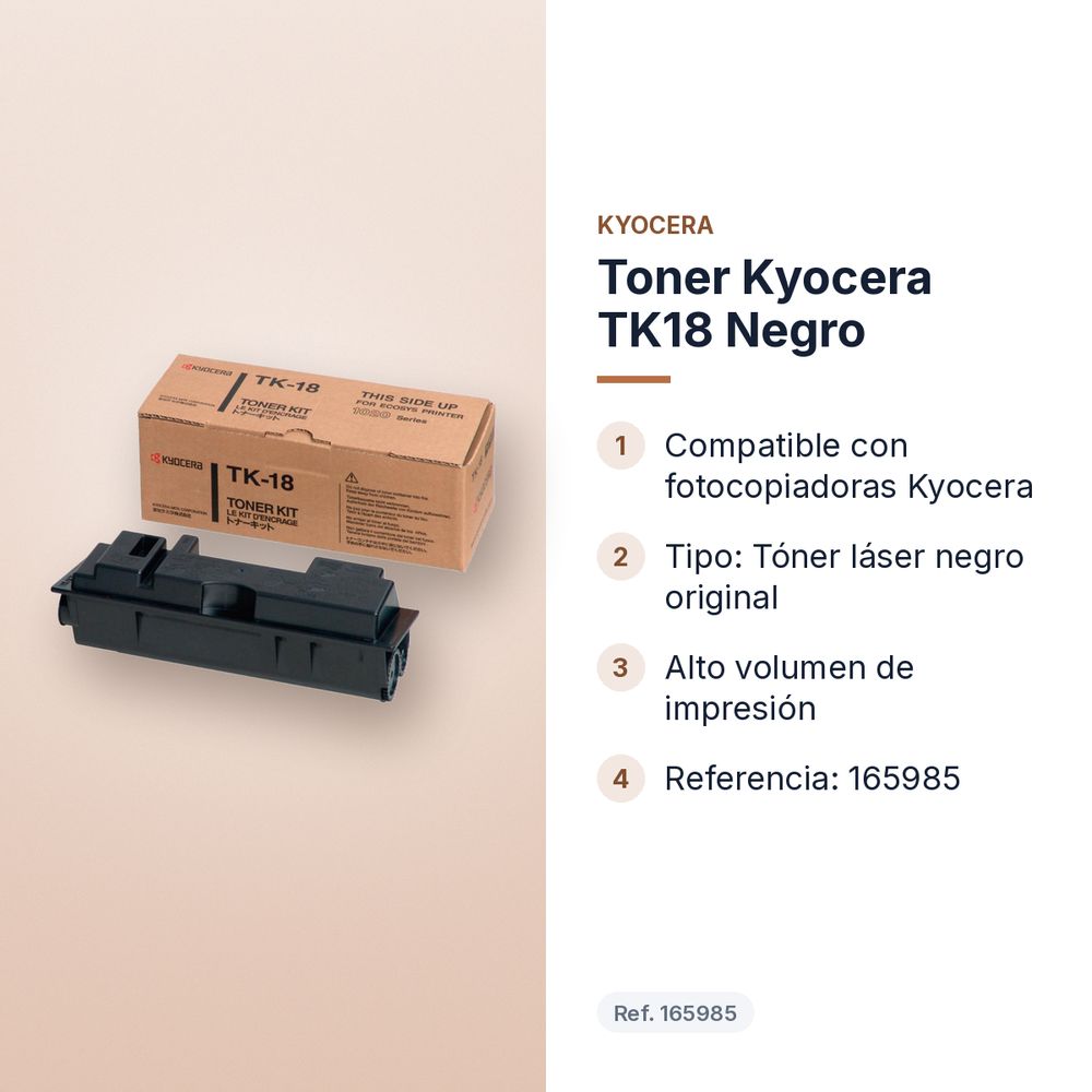 TONER KYOCERA TK18 NEGRO - características principales