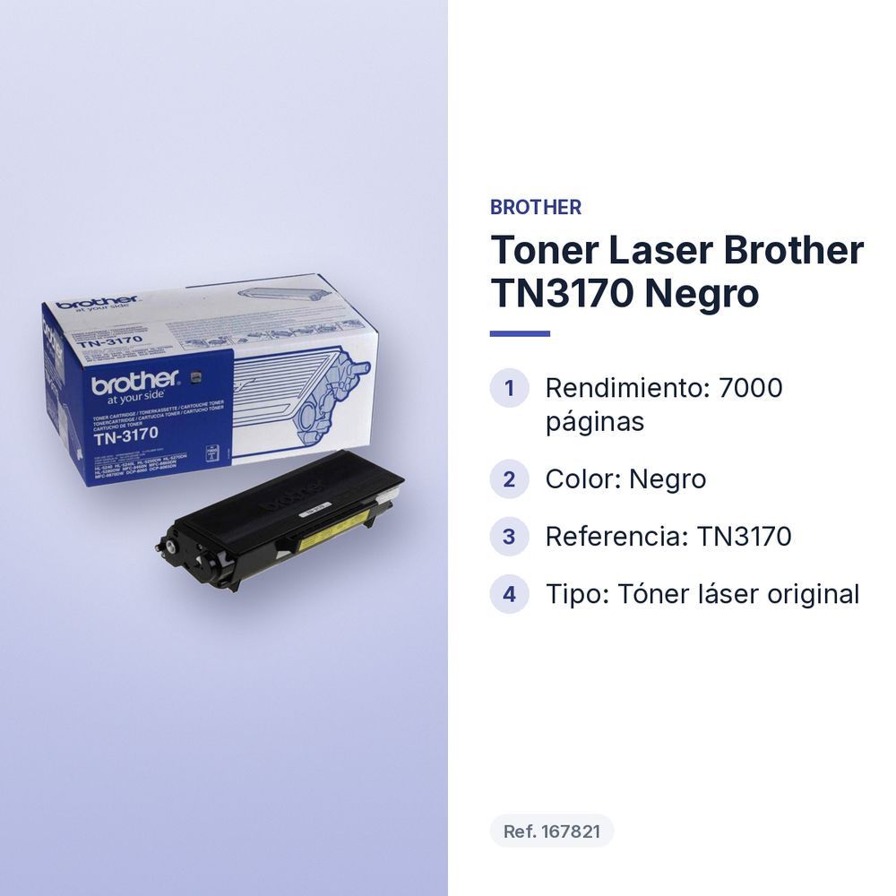 TONER LASER BROTHER TN3170 NEGRO - características principales