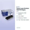 TONER LASER BROTHER TN3170 NEGRO - características principales