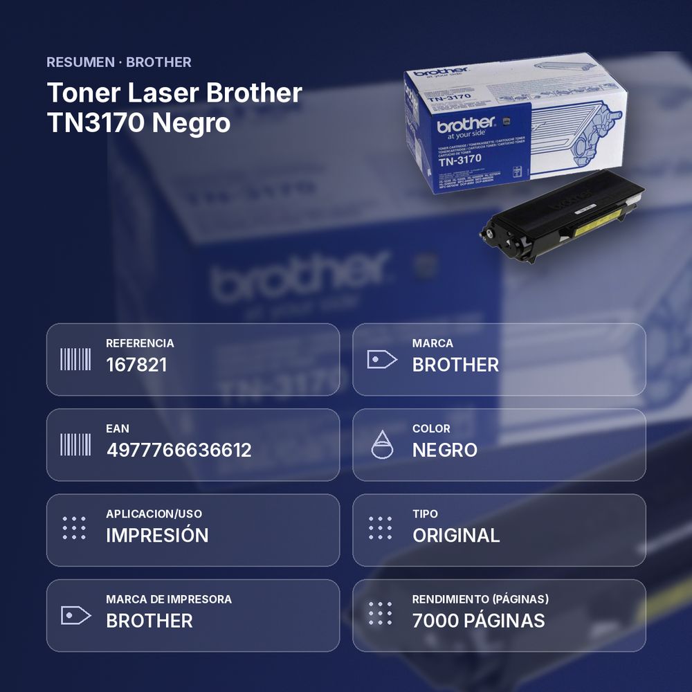 TONER LASER BROTHER TN3170 NEGRO - resumen de atributos
