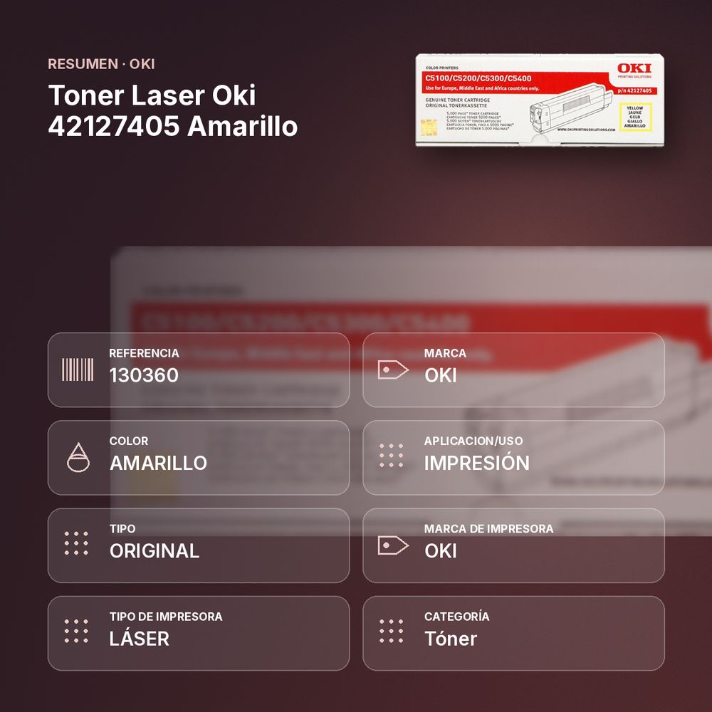 TONER LASER OKI 42127405 AMARILLO - resumen de atributos