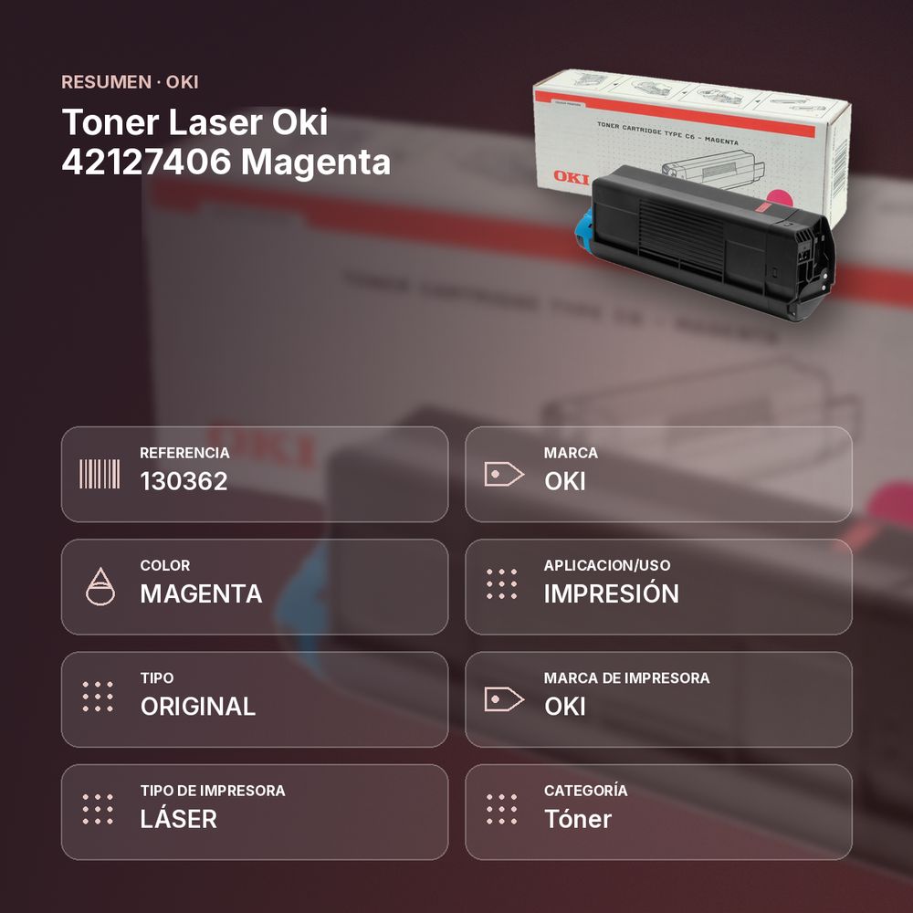 TONER LASER OKI 42127406 MAGENTA - resumen de atributos