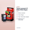TONER LEXMARK 37 018C2140E NEGRO - características principales