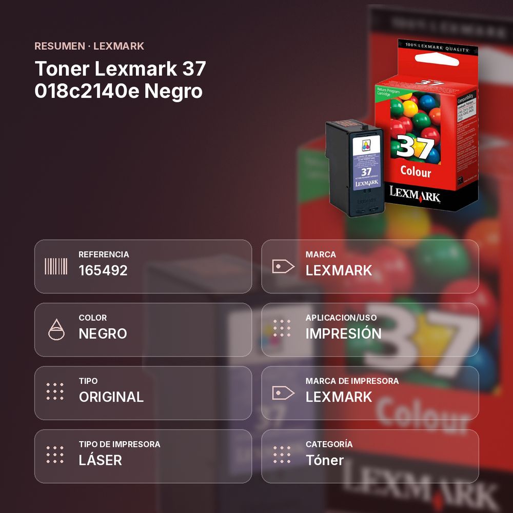 TONER LEXMARK 37 018C2140E NEGRO - resumen de atributos