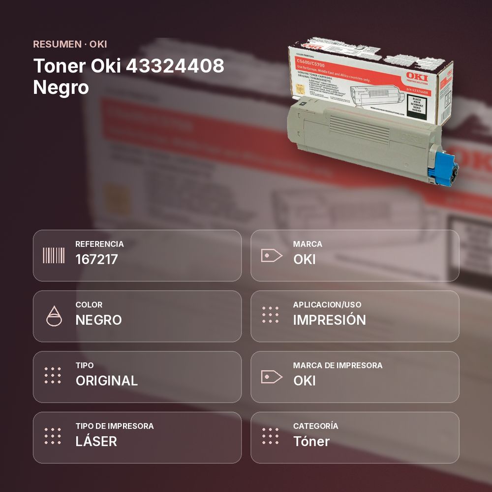 TONER OKI 43324408 NEGRO - resumen de atributos