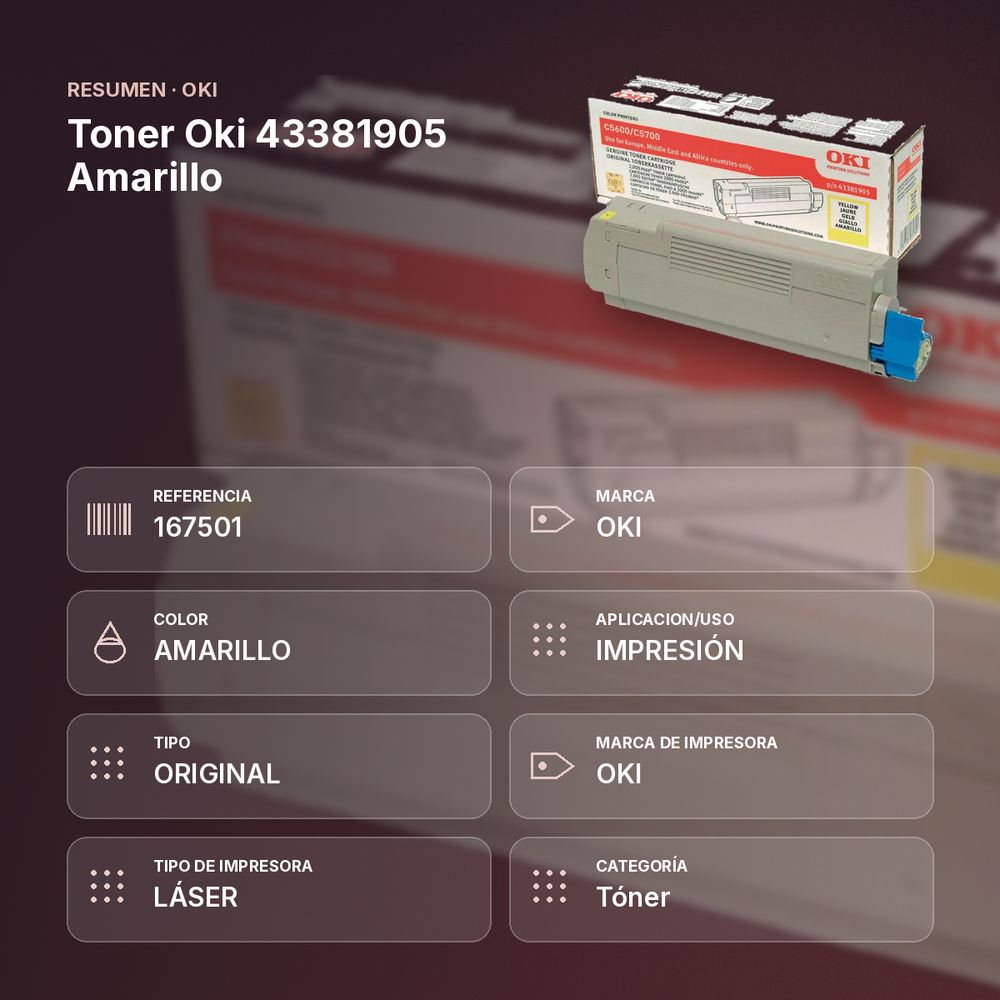 TONER OKI 43381905 AMARILLO - resumen de atributos