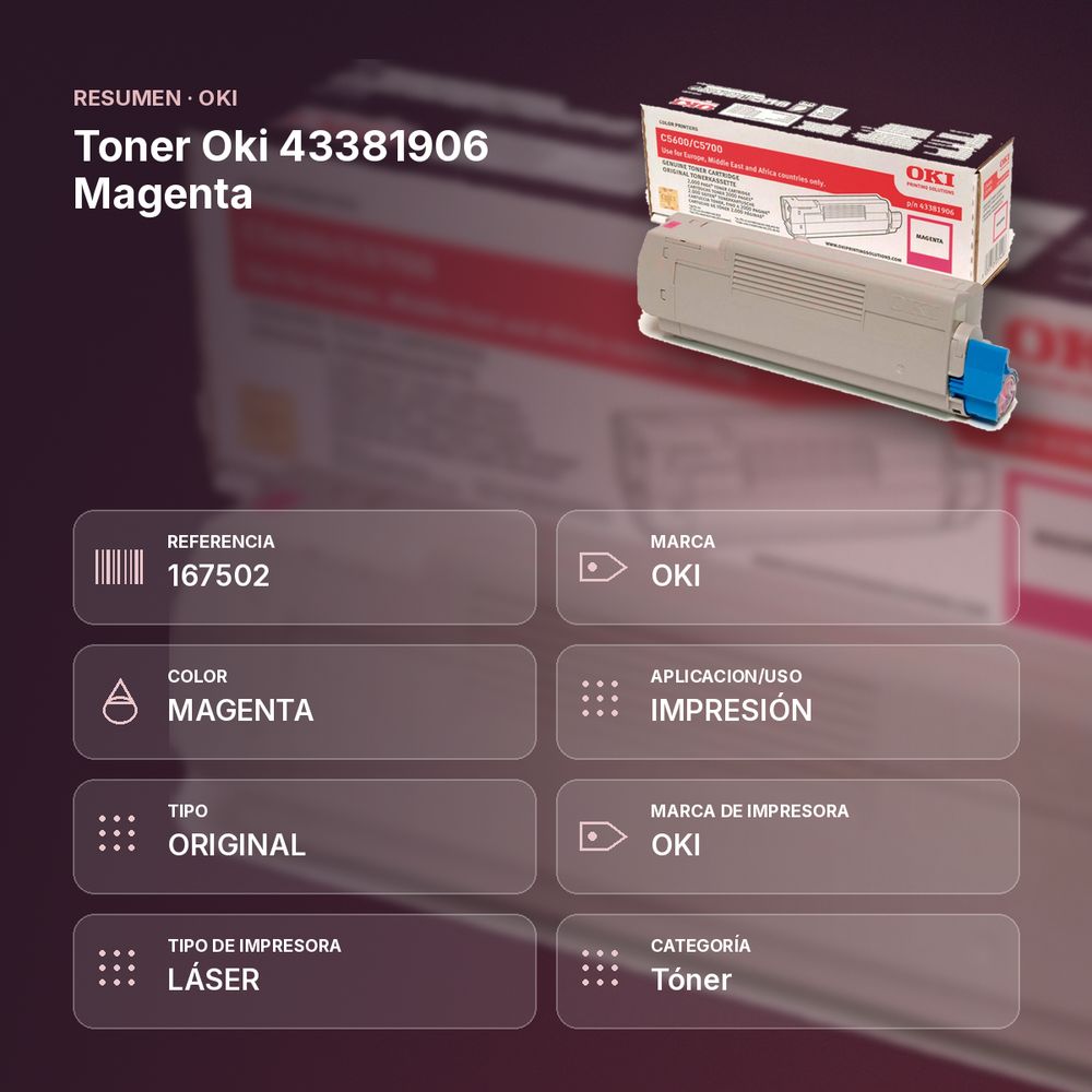 TONER OKI 43381906 MAGENTA - resumen de atributos