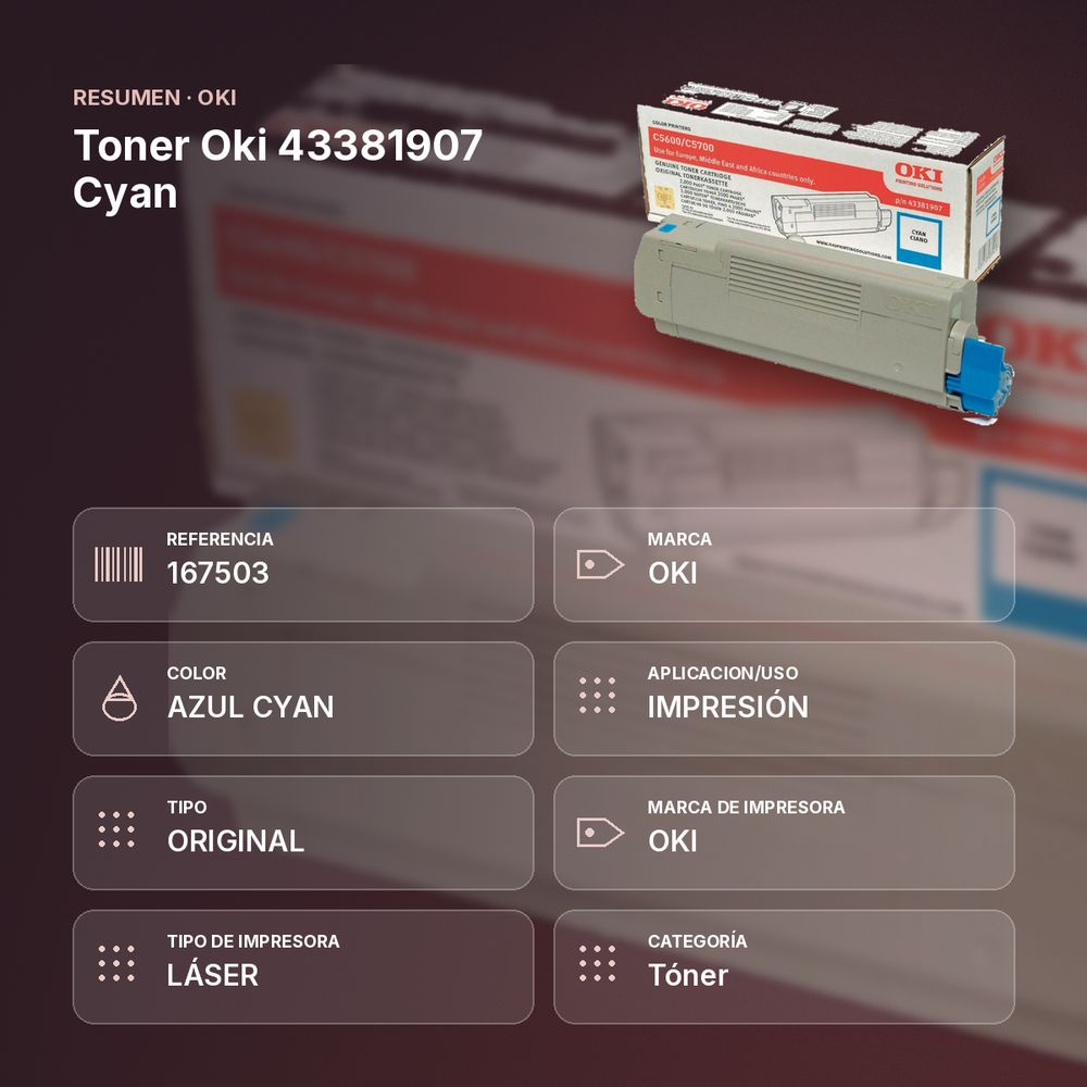 TONER OKI 43381907 CYAN - resumen de atributos