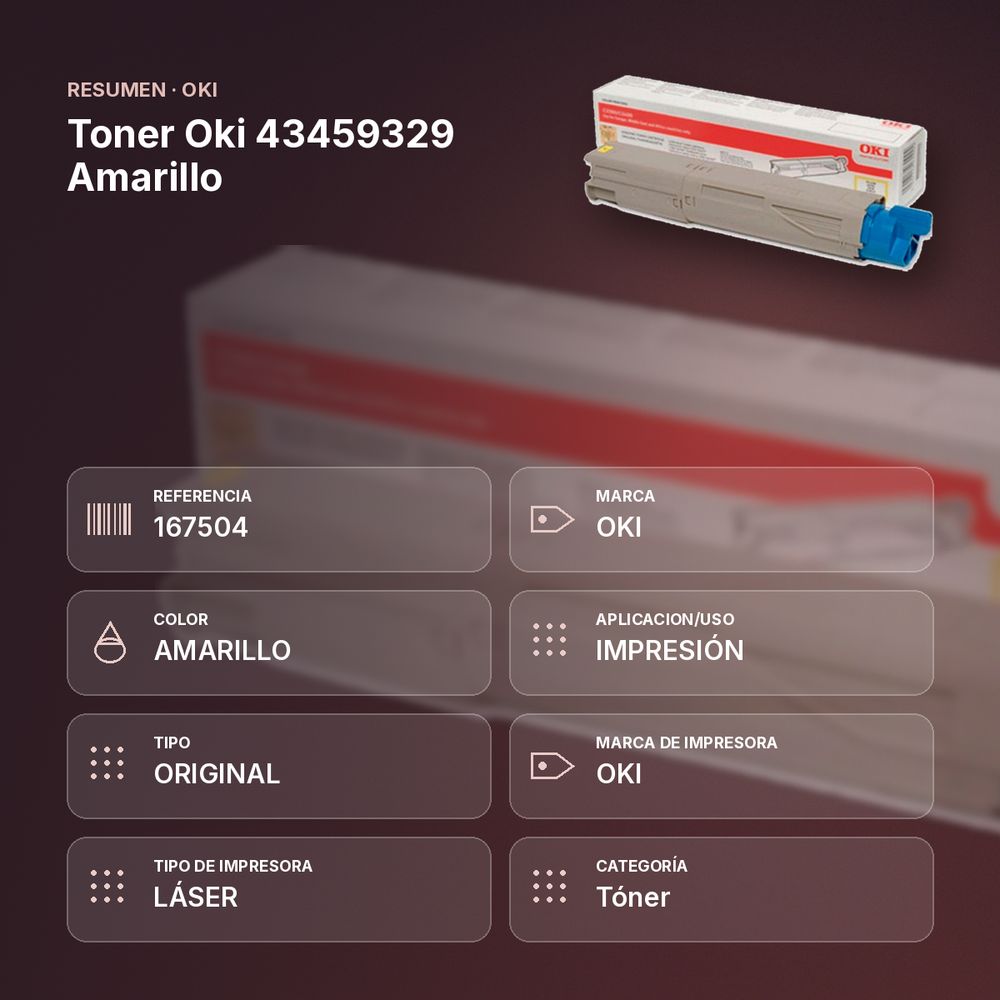 TONER OKI 43459329 AMARILLO - resumen de atributos