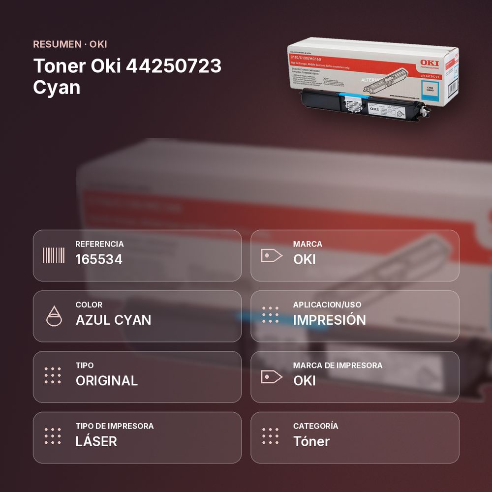 TONER OKI 44250723 CYAN - resumen de atributos